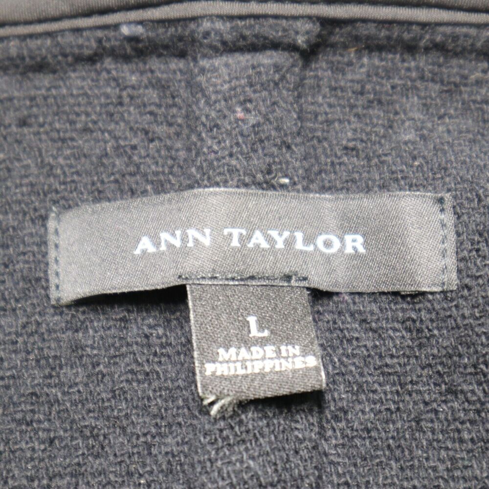 Ann Taylor Size L Boucle Tweed Draped Jacket Black White Marled - Picture 10 of 11